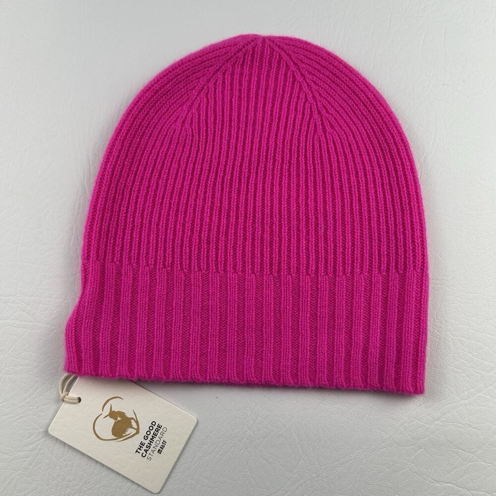 Nordstrom 100% Cashmere Rib Knit Beanie Hat Pink One Size Soft Luxury NWT - Picture 4 of 8